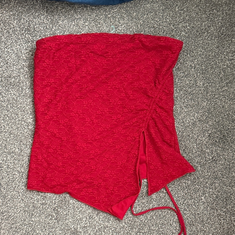 Garage Red Lace Strapless Asymmetric Top